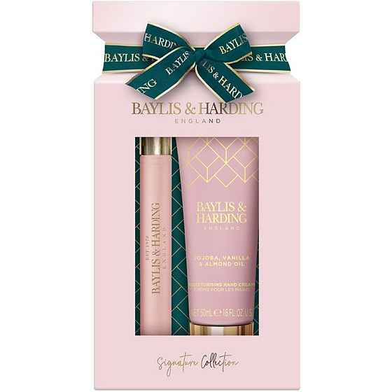 Baylis & Harding Jojoba, Vanille & Mandelöl Handcreme 50 ml + Parfüm mit Roll-on Applikator 12 ml, Geschenkset für Damen