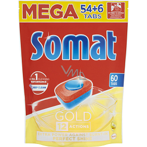 Somat Gold 12 Action Geschirrspültabletten, entfernt selbst hartnäckigen Schmutz ohne Vorspülen 60 Tabletten