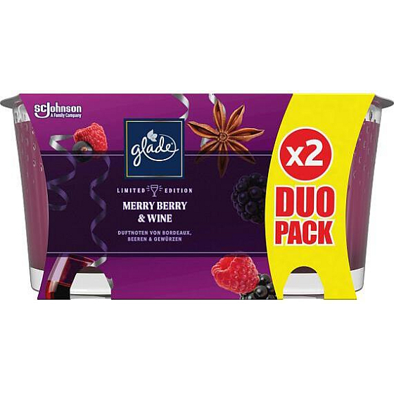 Glade Merry Berry & Wine Duftkerze Beeren- und Rotweinduft im Glas, Brenndauer bis zu 2 x 38 Stunden 2 x 129 g, Duopack