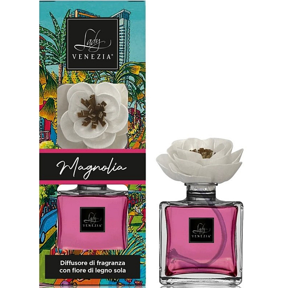 Lady Venezia Naif Magnolia - Magnolien-Aroma-Diffusor mit Blüte zur allmählichen Freisetzung des Duftes 100 ml