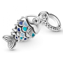 Sterling Silber 925 Blauer schuppiger Fisch, Tierarmband-Anhänger