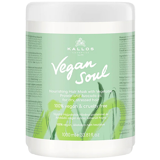 Kallos Vegan Soul Nourishing Pflegende Maske für trockenes und strapaziertes Haar 1000 ml