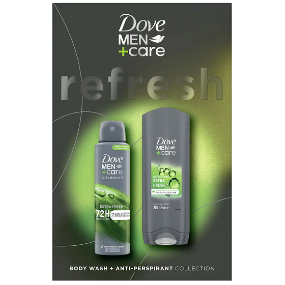 Dove Men+Care Refresh sprchový gel 250 ml + antiperspirant sprej 150 ml, kosmetická sada pro muže