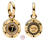 Charm Sterlingové stříbro 925 Las Vegas - 7 herní žeton, pozlacený, přívěsek na náramek cestování