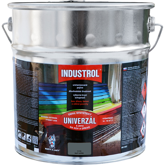 Industrol S2013 universell glänzende Oberfarbe für Metall und Holz, 1110 Hellgrau, 9 l