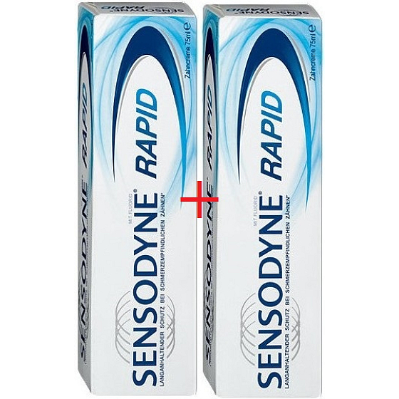 Sensodyne Schnelle Zahnpasta für empfindliche Zähne kann geschwächte Stellen an den Zähnen reparieren. 2 x 75 ml, Duopack