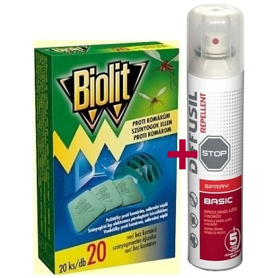 Diffusil Repellent Basic Repellent zur Abwehr von Mücken, Zecken und Fliegen Fliegen 75 ml + Biolit Pads für elektrisches Mückenschutz 20 Stück nachfüllen