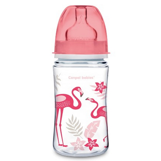 Canpol Babies Jungle Weithalsflasche pink für Kinder ab 3 Monaten 240 ml