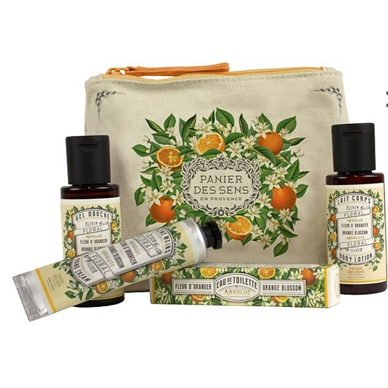 Panier des Sens Orange Blumenduschgel 50 ml + Körperlotion 50 ml + Eau de Toilette 3,5 ml + Handcreme 30 ml, Reisegeschenkset