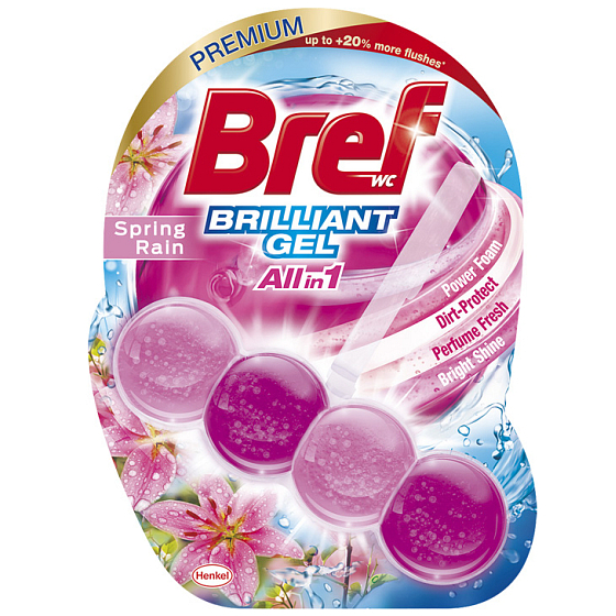 Bref Brilliant Gel All in 1 Spring Rain - der Duft des Frühlingsregens Toilettenstein für hygienische Sauberkeit und Frische Ihrer Toilette, färbt das Wasser 42 g