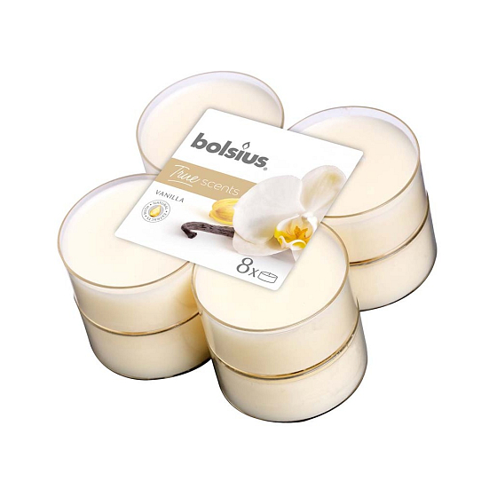 Bolsius Aromatisch 2.0 Vanilla - Vanille maxi Duftteelichter 8 Stück, Brenndauer 8 Stunden
