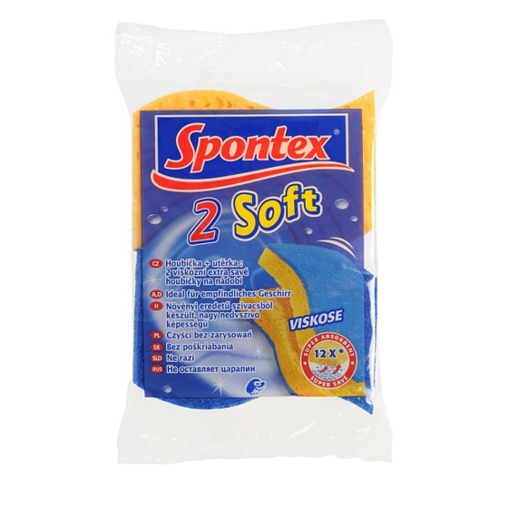 Spontex 2 Weicher Schwamm für viskoses Geschirr mit einer blauen Reinigungsschicht von 2 Stück