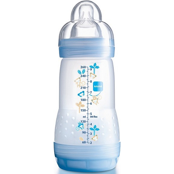 Ich habe eine Anti-Colic Anti-Kolik Fütterungsflasche, Silikon-Sauger in verschiedenen Farben, ab 2+ Monaten, 260 ml.