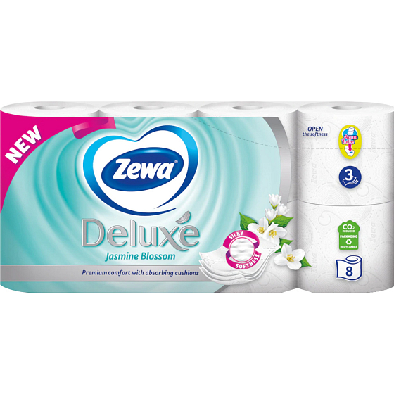 Zewa Deluxe Jasmine Blossom 3-lagiges Toilettenpapier, 8 Rollen, 19,3 m Rolle