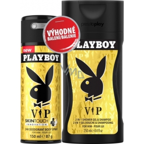 Playboy Vip Skin Touch für Ihn Deodorant Spray für Männer 150 ml + 2in1 Duschgel und Shampoo 250 ml, Duopack