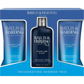 Baylis & Harding Men´s Citrus Lime & Mint Reinigungsgel für Körper und Haar 300 ml + Duschgel 200 ml + Aftershave 200 ml, Kosmetikset für Männer