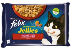 Felix Sensations Jellies Multipack Rind und Huhn in aromatisiertem Gelee, Alleinfuttermittel für ausgewachsene Katzen 4 x 85 g