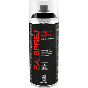 BALSPREJ vrchní univerzální akrylová barva ve spreji, RAL 9005 schwarz matt, 400 ml