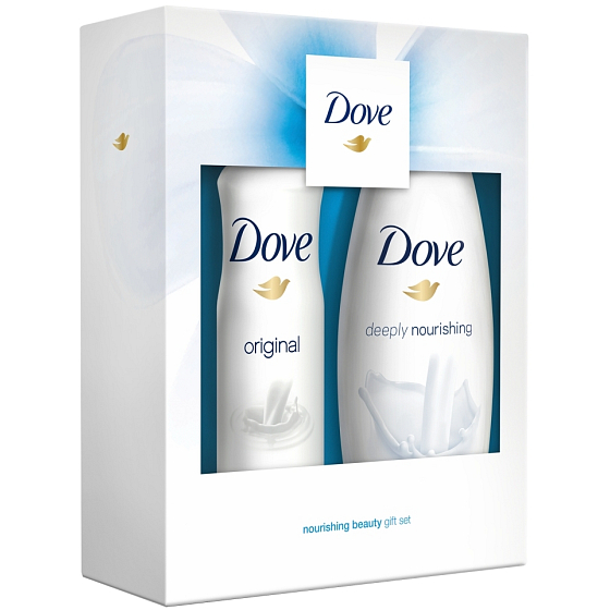 Dove Nourishing Deeply Duschgel 250 ml + Original Antitranspirant Spray für Frauen 150 ml, Kosmetikset