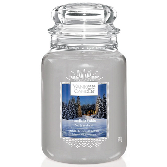 Yankee Candle Candlelit Cabin - Cottage beleuchtet von einer Kerze mit Kerzenduft Klassisches großes Glas 625 g Weihnachten 2020