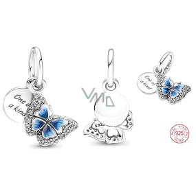 Sterling Silber 925 Blauer Schmetterling und Zitat - ein einzigartiger, 2in1 Natur Armband Anhänger Sterling Silber 925 Blauer Schmetterling und Zitat - ein einzigartiger, 2in1 Natur Armband Anhänger