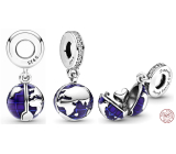 Charm Sterlingsilber 925 Globus - blauer Planet zum Öffnen, innen Herz, Anhänger für Reise-Armband