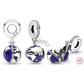 Charm Sterlingsilber 925 Globus - blauer Planet zum Öffnen, innen Herz, Anhänger für Reise-Armband