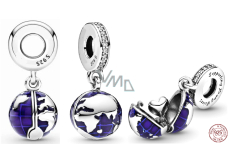 Charm Sterlingsilber 925 Planet Erde - blauer Planet 2-in-1 zum Öffnen, innen Herz, Anhänger für Reise-Armband