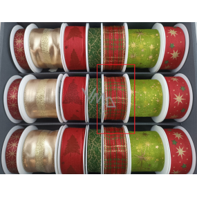 Nekupto Stoffband Weihnachts rot grün-gold karomuster 25 mm x 2,5 m