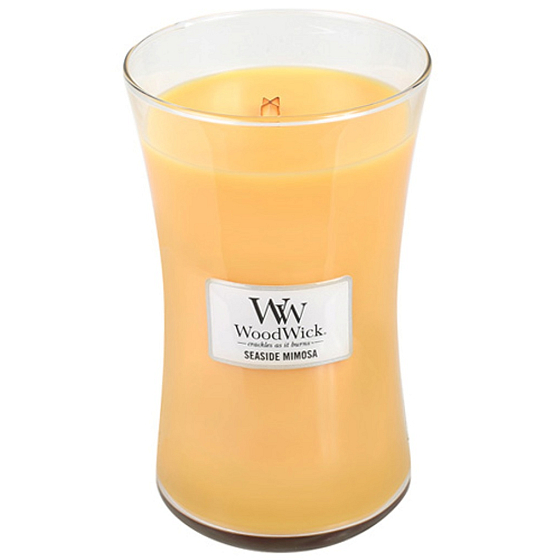 WoodWick Seaside Mimosa - Duftkerze Mimosa am Meer mit Holzdocht und Deckel Glas groß 609,5 g