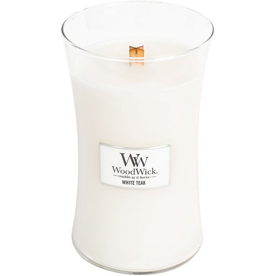 WoodWick White Teak - Weiße Teak-Duftkerze mit Holzdocht und Deckelglas groß 609,5 g