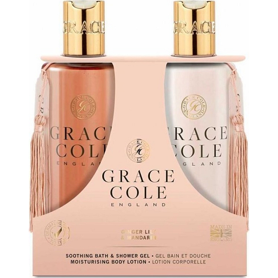 Grace Cole Ginger Lily & Mandarin - Ingwerlilie und Mandarine Duschgel 300 ml + feuchtigkeitsspendende Körperlotion 300 ml, Kosmetikset für Frauen