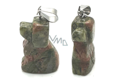 Unakit Hund Anhänger Naturstein, handgeschliffene Figur 1,8 x 2,5 x 8 mm, Stein des persönlichen Wachstums und der Vision