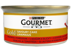 Gourmet Gold Savoury Cake grobe Pastete mit Rindfleisch und Tomaten in Dosen für ausgewachsene Katzen 85 g
