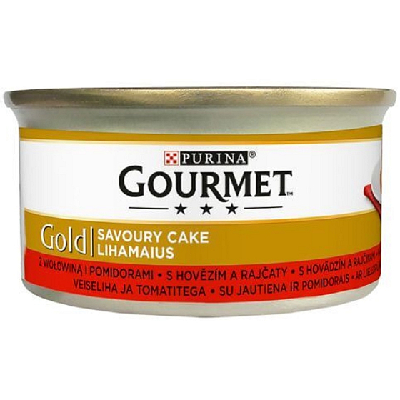 Gourmet Gold Savoury Cake grobe Pastete mit Rindfleisch und Tomaten in Dosen für ausgewachsene Katzen 85 g