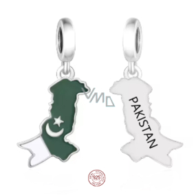 Charm Sterlingové stříbro 925 Pákistán vlajka - houpající se mapa, přívěsek na náramek cestování Charm Sterlingové stříbro 925 Pákistán vlajka - houpající se mapa, přívěsek na náramek cestování