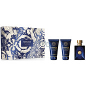 Versace Dylan Blue Pour Homme Eau de Toilette 50 ml + Rasierbalsam 50 ml + Duschgel 50 ml, Geschenkset für Männer