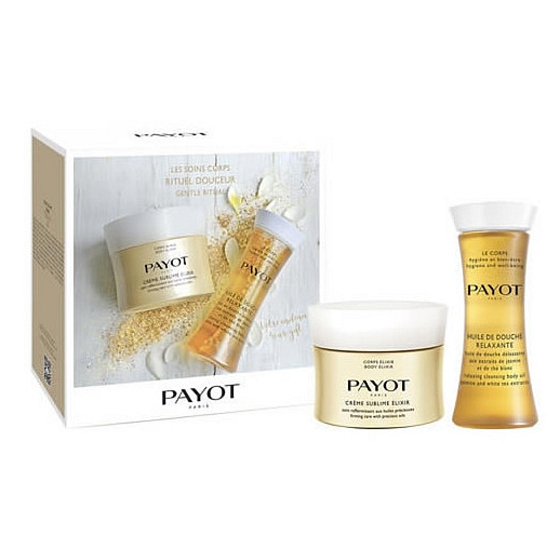 Payot Körperpflege Elixiercreme Sublime Elixier straffende Pflege mit seltenen Ölen 200 ml + Huile de Douche Rellaxante Entspannendes Duschöl mit Jasmin- und Weißteeextrakten 125 ml, Kosmetikset