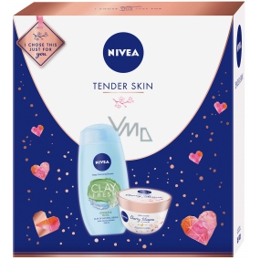 Nivea Tender Skin Ginger & Basil Duschgel mit Ton für Frauen 250 ml + Kirschblüte & Jojobaöl Körperauflauf mit Öl 200 ml, Kosmetikset