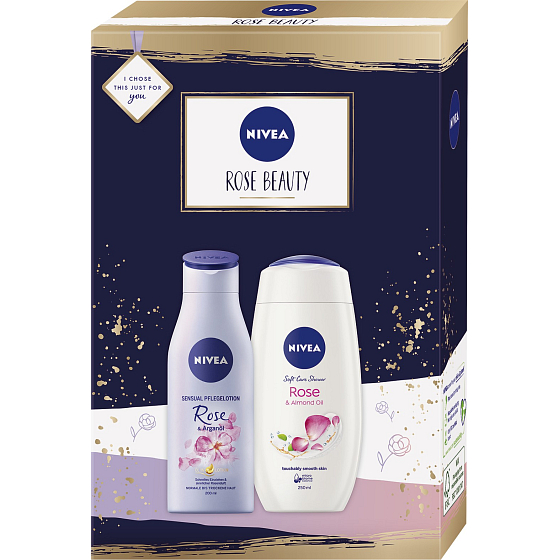 Nivea Rose Beauty Körperlotion 200 ml + Duschgel 250 ml, Kosmetikset für Frauen