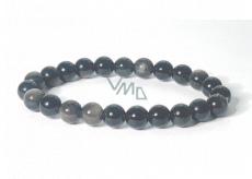 Obsidian silber glänzend Armband elastisch Naturstein, Kugel 8 mm / 16-17 cm, Rettungsstein