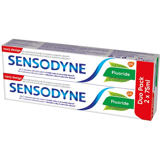 Sensodyne Fluorid enthaltende Kaliumnitrat-Zahnpasta reduziert die Empfindlichkeit von Zähnen und freiliegenden Hälsen 2 x 75 ml, Duopack