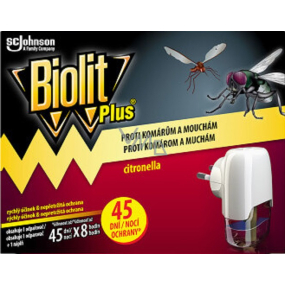 Biolit Plus Elektrischer Verdampfer mit Citronella-Duft gegen Mücken und Fliegen 45 Nächte Gerät + Nachfüllpack 31 ml