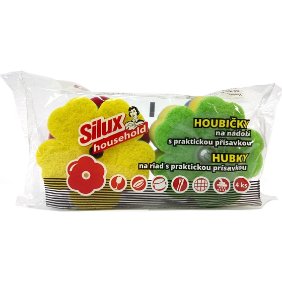 Silux Haushaltsschwamm für Geschirr mit praktischem Saugnapf Blume 4 Stück