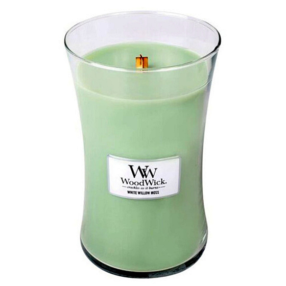 WoodWick White Willow Moss - Duftkerze Willow and Moss mit Holzdocht und Deckelglas groß 609,5 g