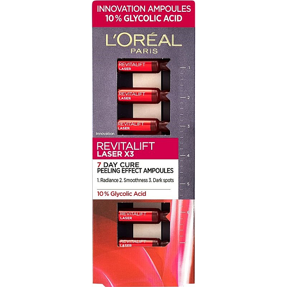 L'Oréal Paris Revitalift Laser X3 glättendes Gesichtsserum mit Glykolsäure in Ampullen 7 x 1 ml