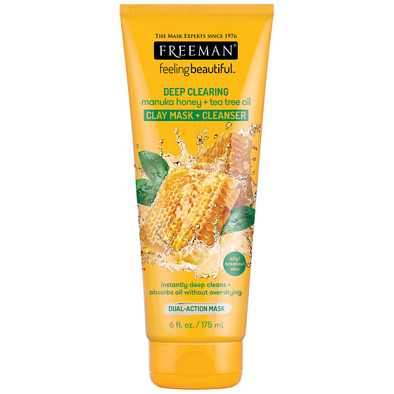 Freeman Feeling Beautiful Manuko Honig und Teebaumöl Kaolin Reinigung Tonmaske für fettige und geschädigte Haut 175 ml