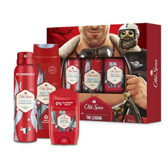 Old Spice Deep Sea Aviator Deo Stick 50 ml + Deo Spray 150 ml + 2in1 Duschgel für Körper und Haare 250 ml, Kosmetikset für Männer