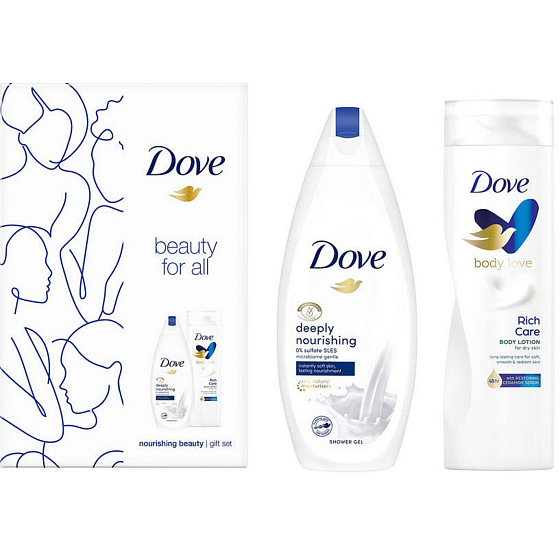 Dove Beauty For All Deeply Nourishing Duschgel 250 ml + Rich Care Bodylotion 250 ml, Kosmetikset