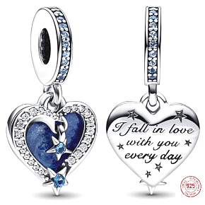 Charm Sterling Silber 925 Herz und Himmel fallender Stern 2in1, Liebesarmband-Anhänger